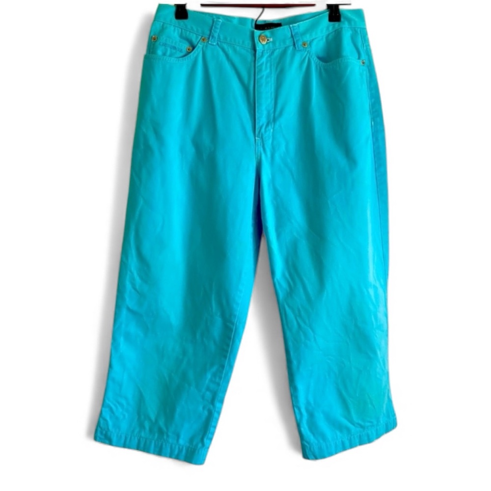 VTG Ralph Lauren Jeans Denim Capri Pants 12 Cotton Lightweight Turquoise Blue
